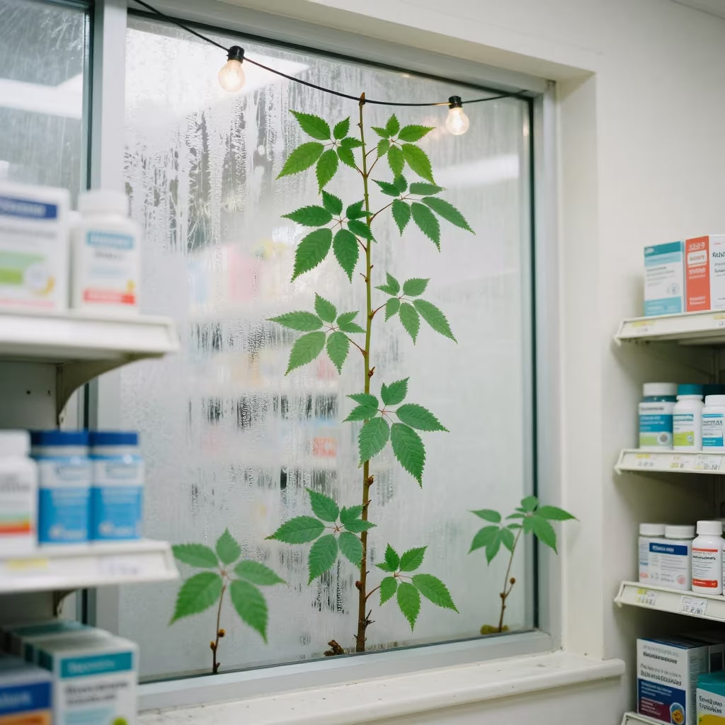 Horizontal Tree in Detroit Pharmacy Aisle in inside a bright retail aisle near Hamtramck, Detroit
