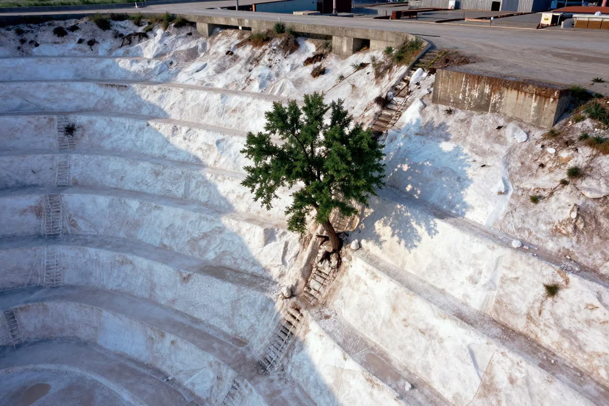 Horizontal Tree Growing from Salt Mine Wall in near Mörön