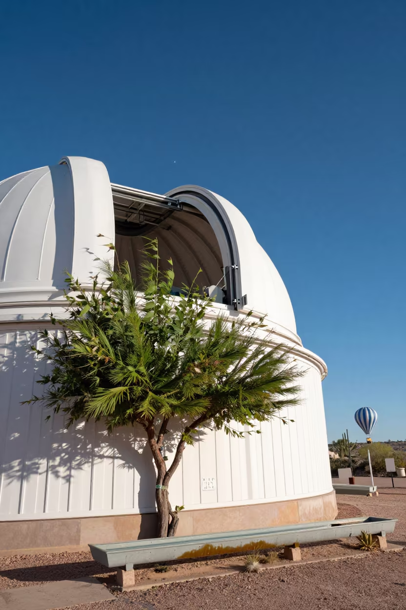 Horizontal Tree Grows From Desert Wall Under Noon Sun in near a weather balloon launch site in Phoenix