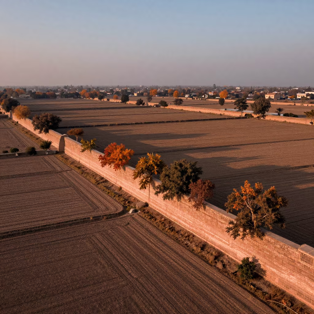 Horizontal Tree on Irrigation Wall Pakistan in high above irrigation geometry in Pakistan