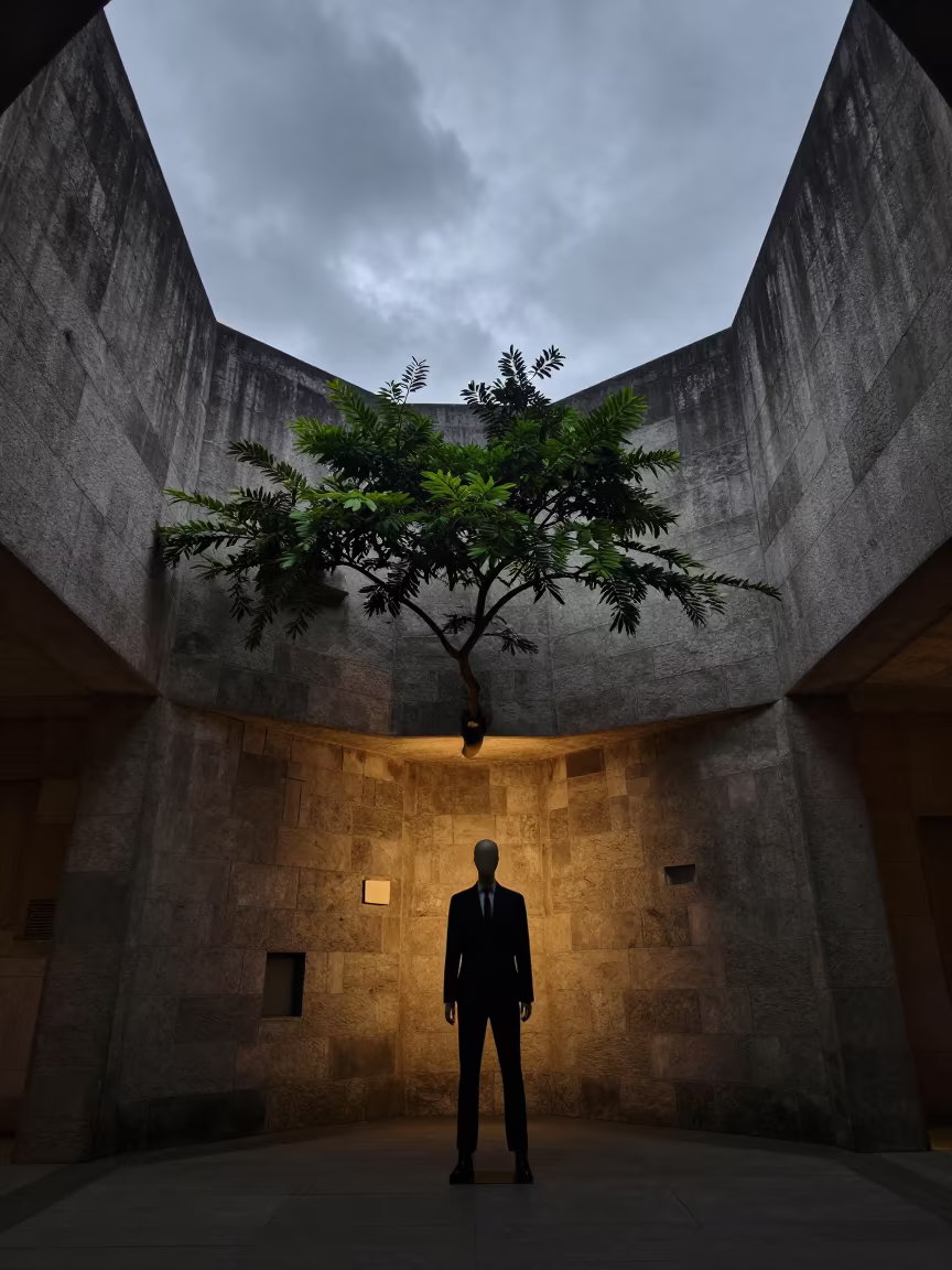 Horizontal Tree in Porto Vaulted Atrium Shadow in inside a vaulted atrium in Porto