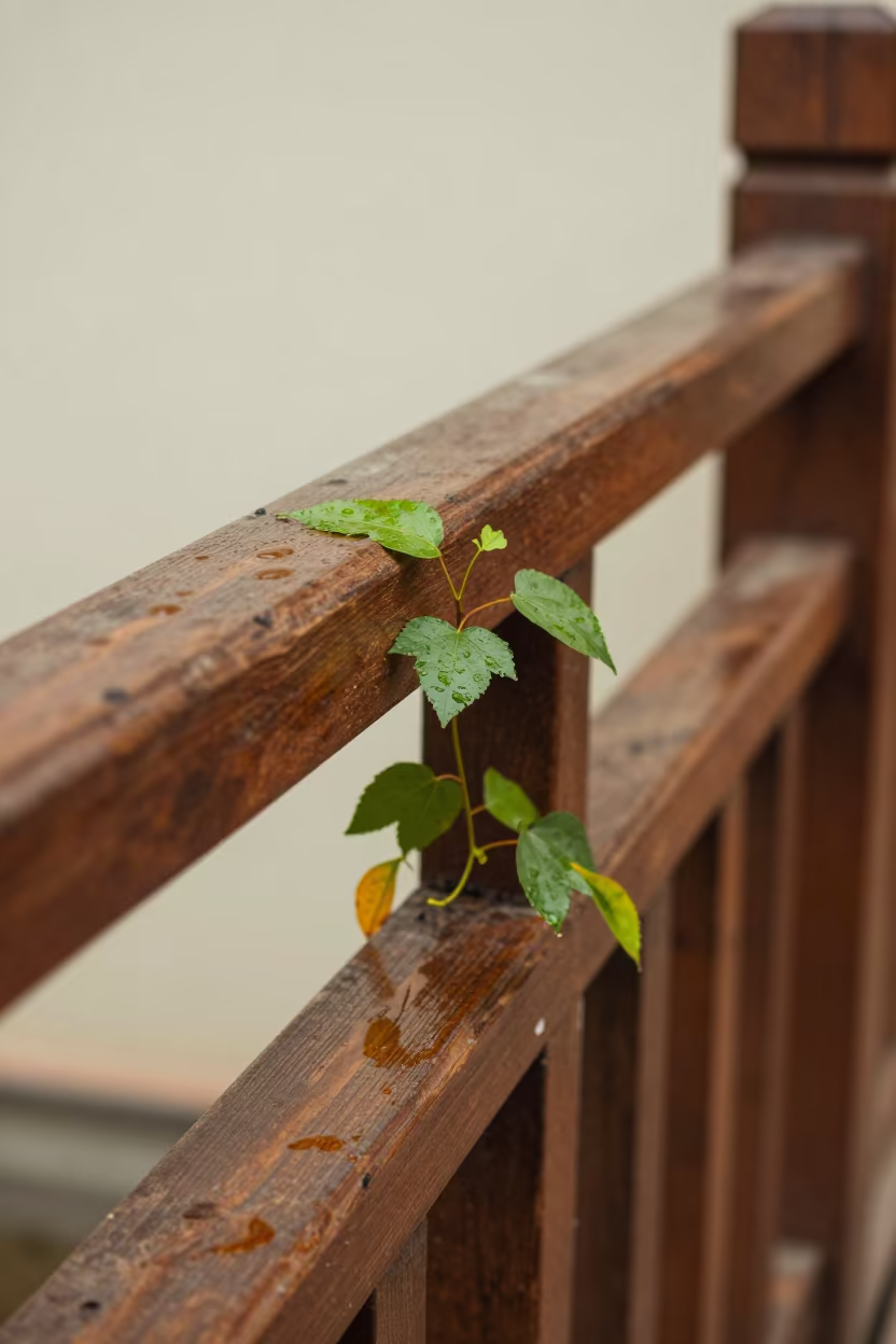 Horizontal Wasabi Plant on Kathmandu Pier Wall in on a pier railing near Kathmandu