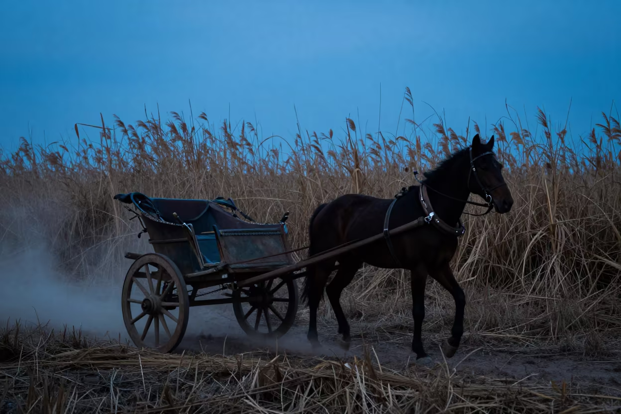 Horse Carriage Reed Bed Papua Evening Blue in at the edge of a reed bed in Papua