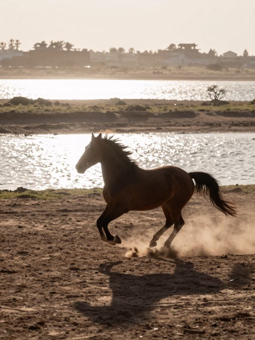 Horse Gallop Dust Tidal Inlet Cordoba in beside a tidal inlet near Cordoba Argentina