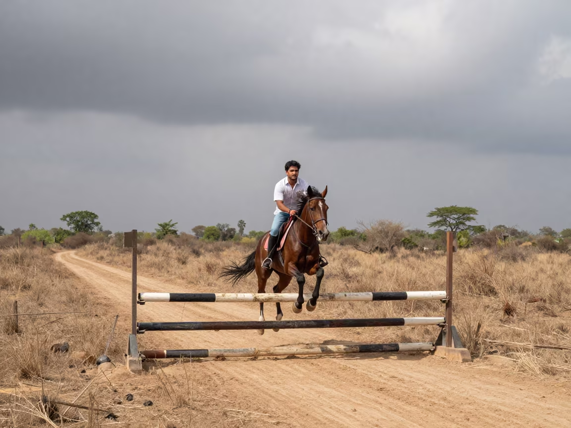 Horse and Rider Clearing Jump Near Indore in near Indore