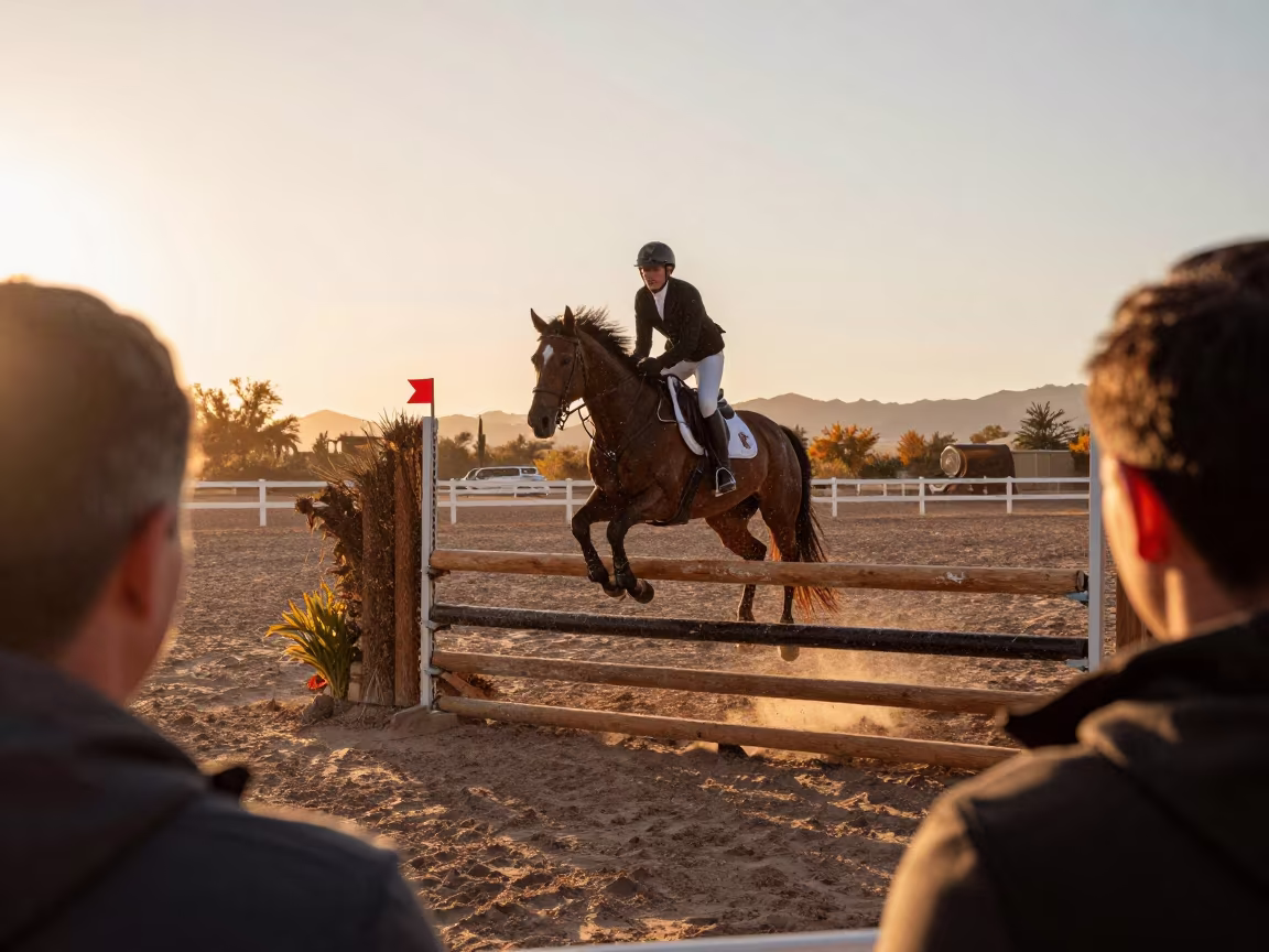 Horse Rider Jumping Phoenix at Sunset Drizzle in in Phoenix