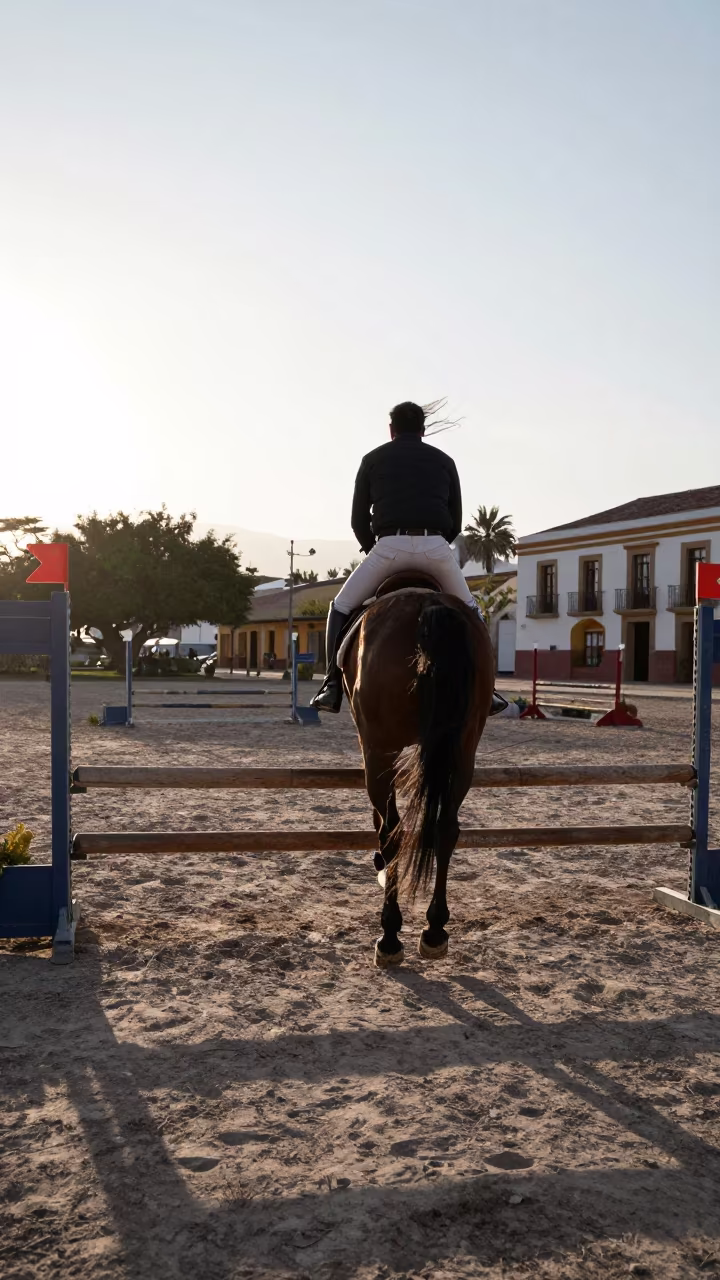 Horse and Rider Jumping at Sunset Santa Cruz in at a public square in Santa Cruz de la Sierra
