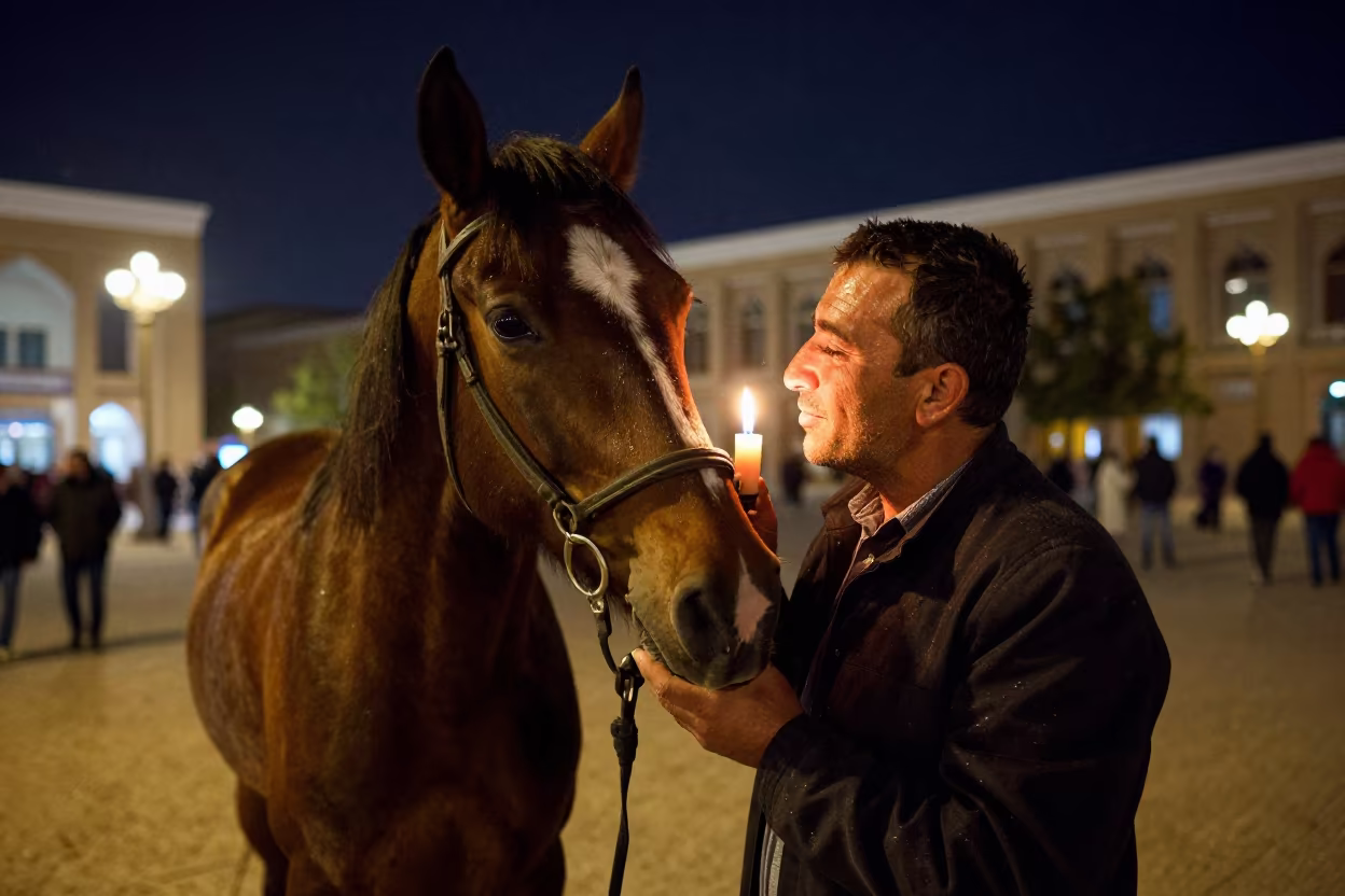 Horse Whisperer Candlelight Portrait Termez in at a public square in Termez