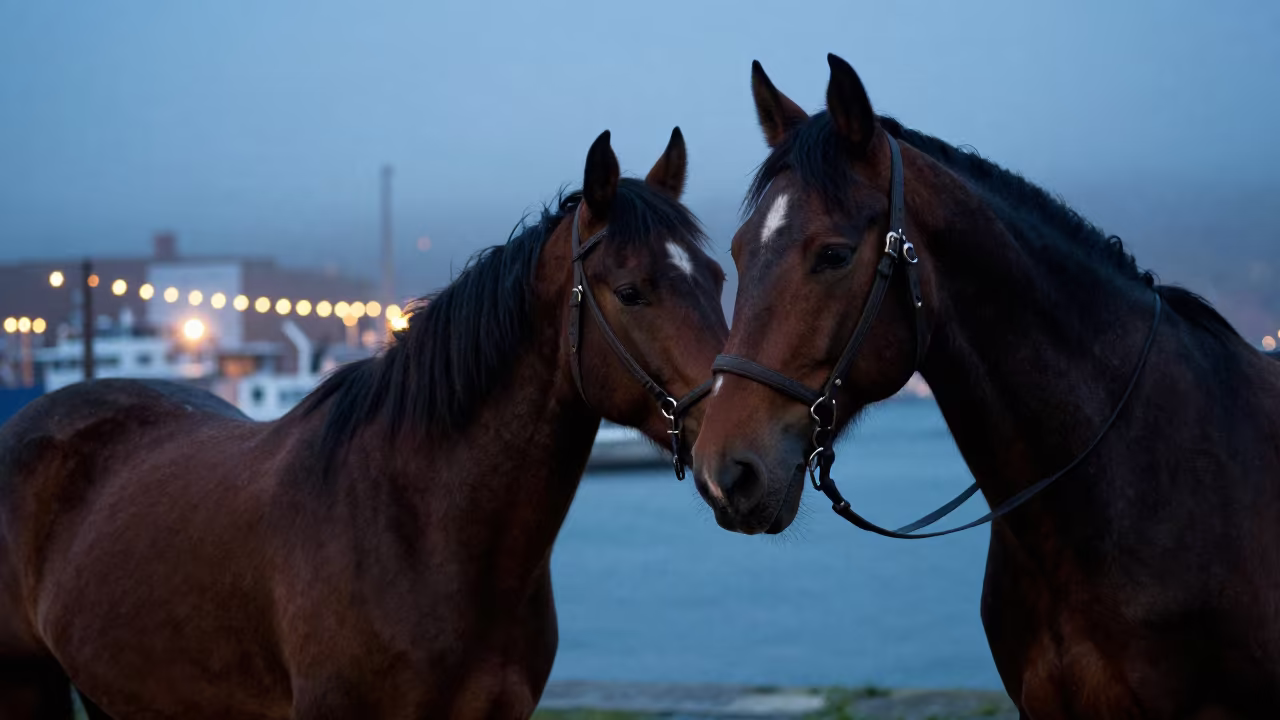 Horse Whisperer and Mare at George Town Harbor in at a harbor edge in George Town