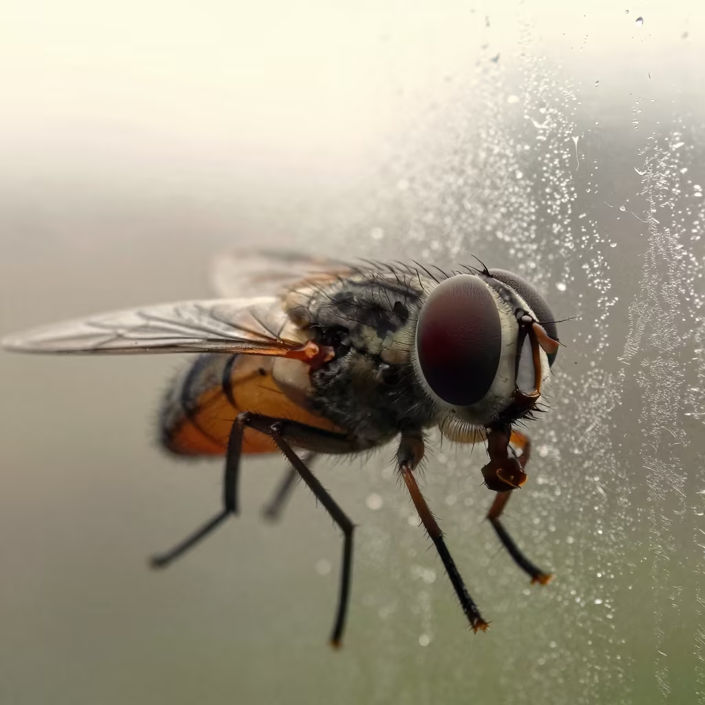 Horsefly Compound Eye Macro Dawn in along a frost-edged windowpane in Yaritagua