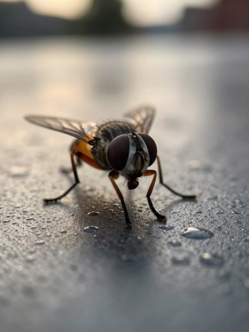 Horsefly Compound Eye Macro Rain Beaded Metal in across a rain-beaded metal surface in Gusau