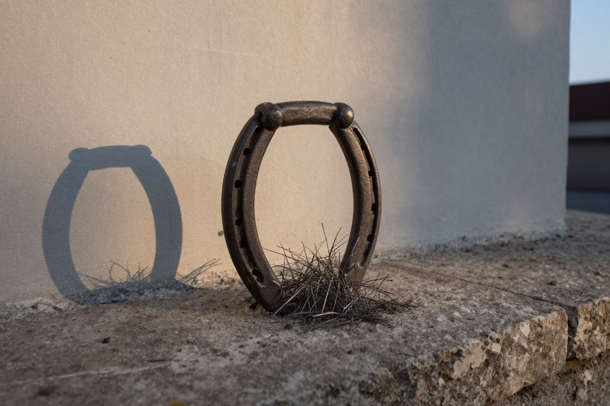 Horseshoe Magnet Lifting Iron Filings in on a stone ledge in Maseru