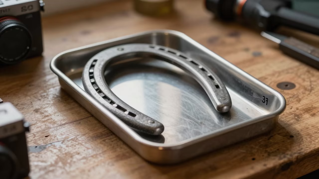 Horseshoe Magnet on Numbered Tray in on a wooden workbench in Bulawayo