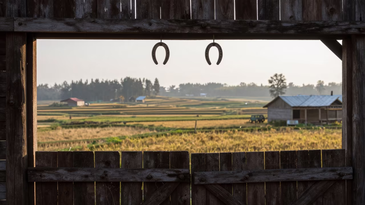 Horseshoes Hang Above Barn Door Petropavl in among terraced rice paddies in Petropavl