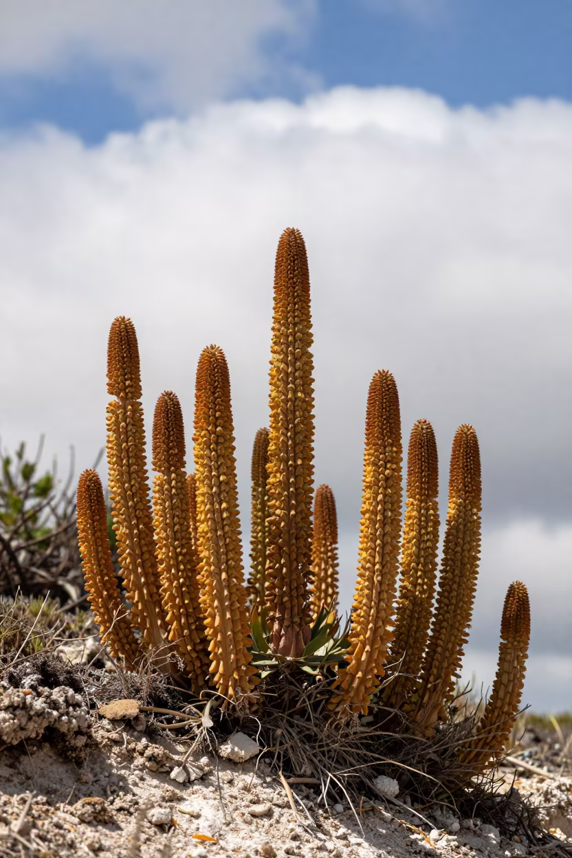 Horsetail Plants on Salt Spray Cliff Edge in along a salt-sprayed cliff edge in Paraná