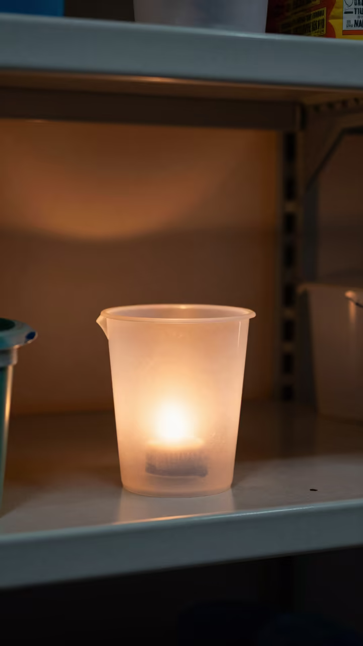 Hose Washer Cup Stockroom Evening Light in inside a stockroom behind the sales floor near Shibin Al Kawm