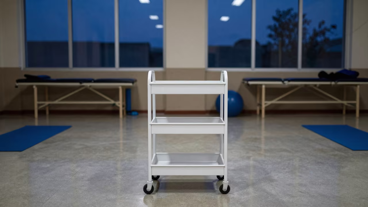 Hospital Caddy in Tikrit Gym at Twilight in inside a rehabilitation gym in Tikrit