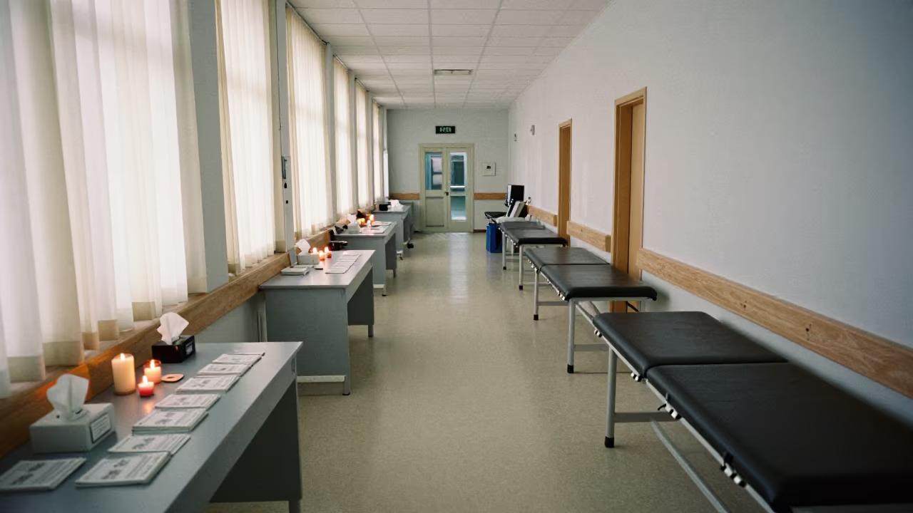 Hospital Chapel Alcove with Battery Candles and Prayer Cards in inside a rehabilitation gym in Mohammedia