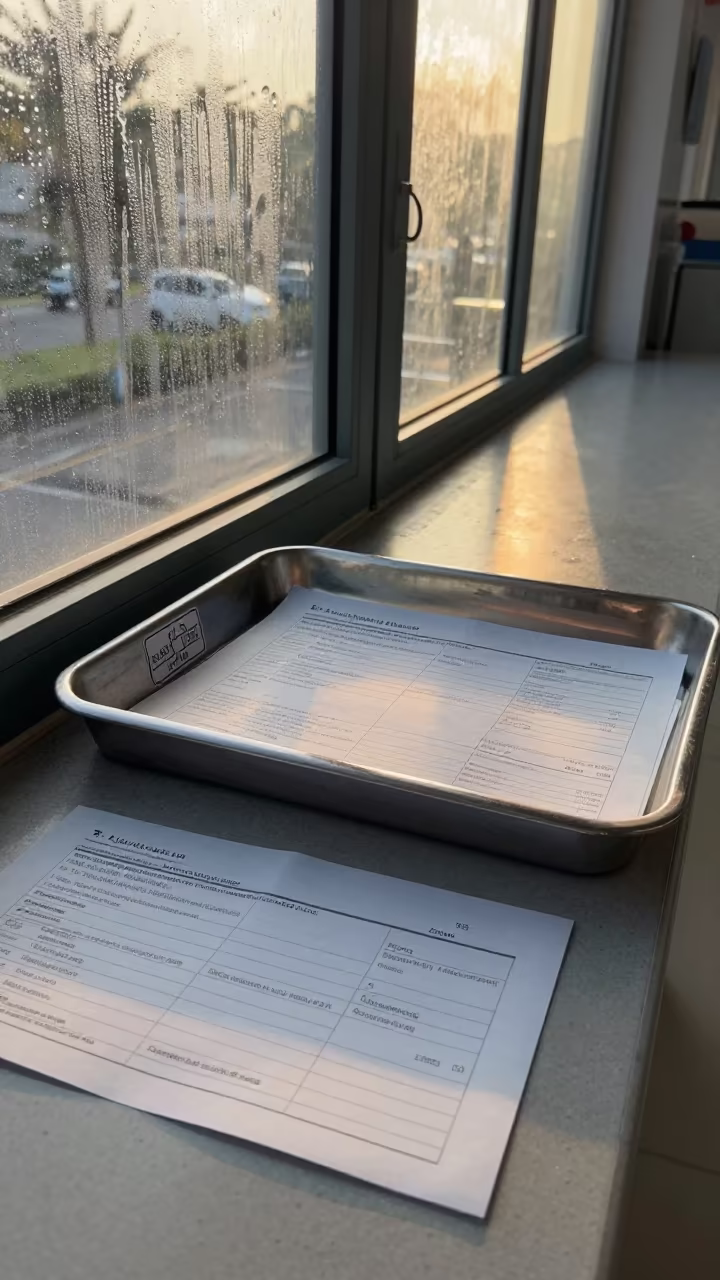 Hospital Consent Sticker Tray Lagos Golden Light in inside a hospital corridor near Lekki, Lagos