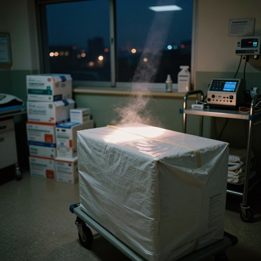 Hospital Imaging Bay Floor with Drape Carton in inside a hospital imaging bay in Bole, Addis Ababa