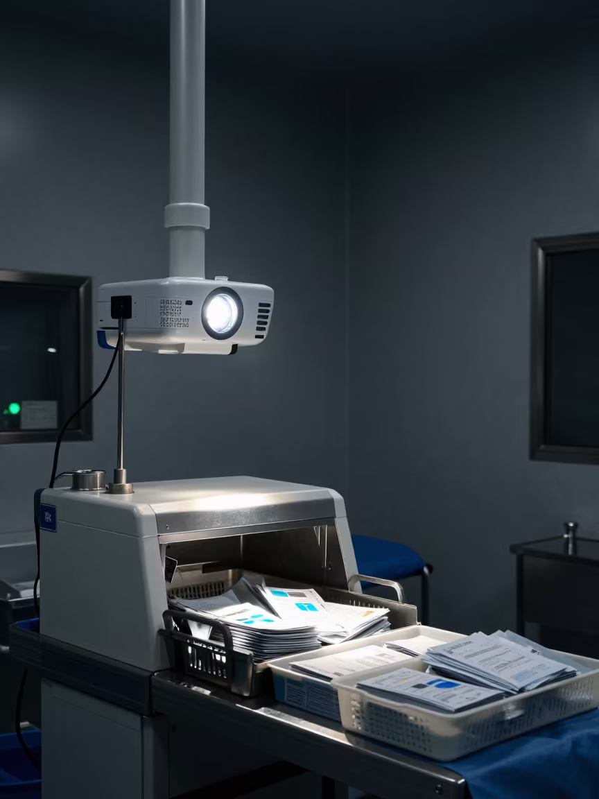 Hospital Sorter in Surgical Prep at Night in in a surgical prep area near Shenzhen