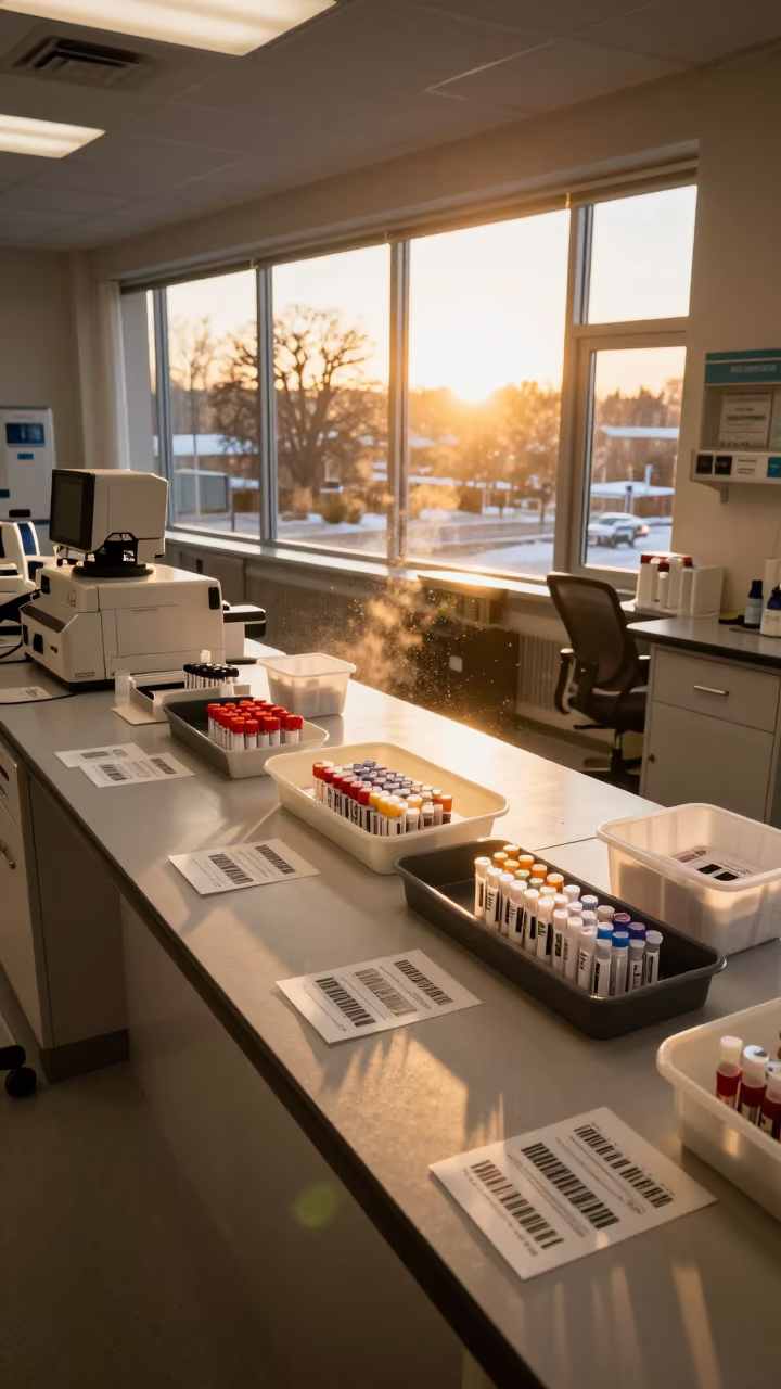 Hospital Specimen Desk at Golden Hour in inside an imaging suite near Vaughan