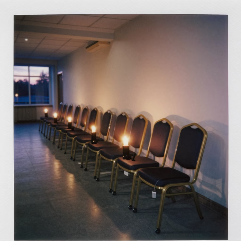 Hospitality Setup Corridor with Chairs and Gear in in a quiet guest corridor in Kemerovo