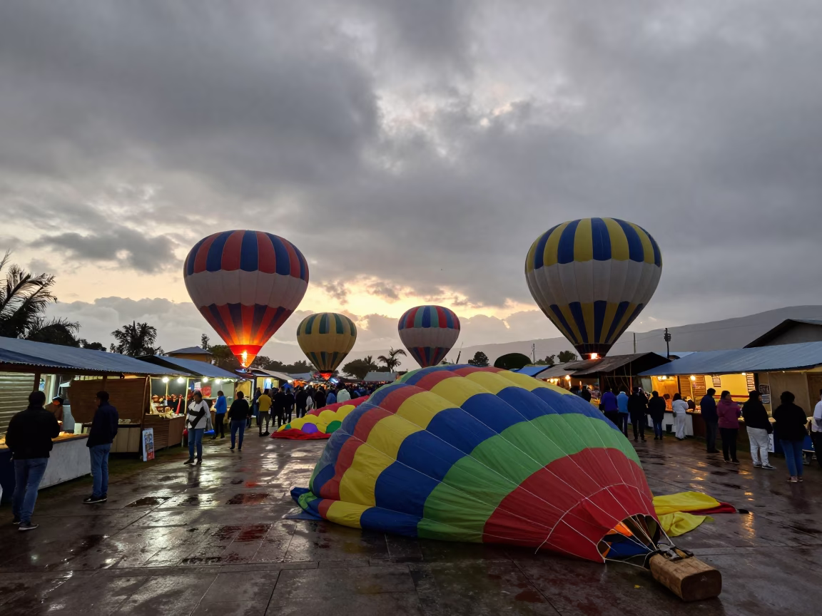 Hot Air Balloon Festival at Chimbote Dawn in at a night market in Chimbote