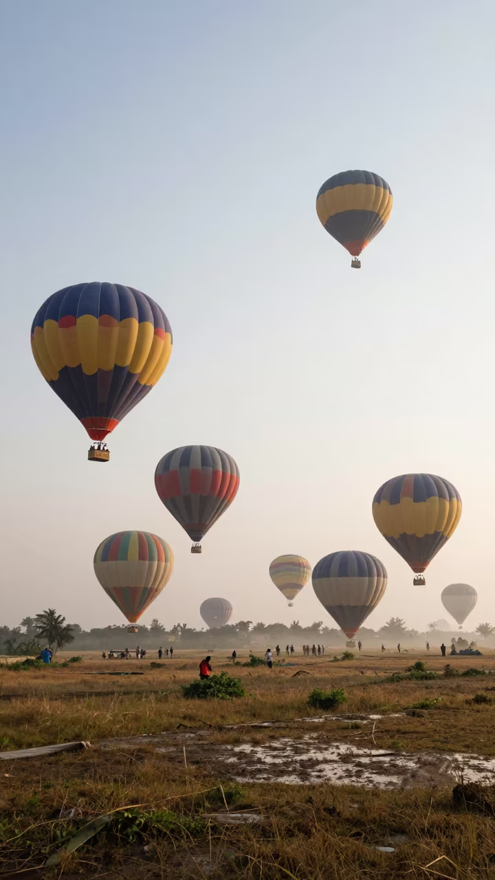 Hot Air Balloons Ascending Over Telangana Fog in in Telangana