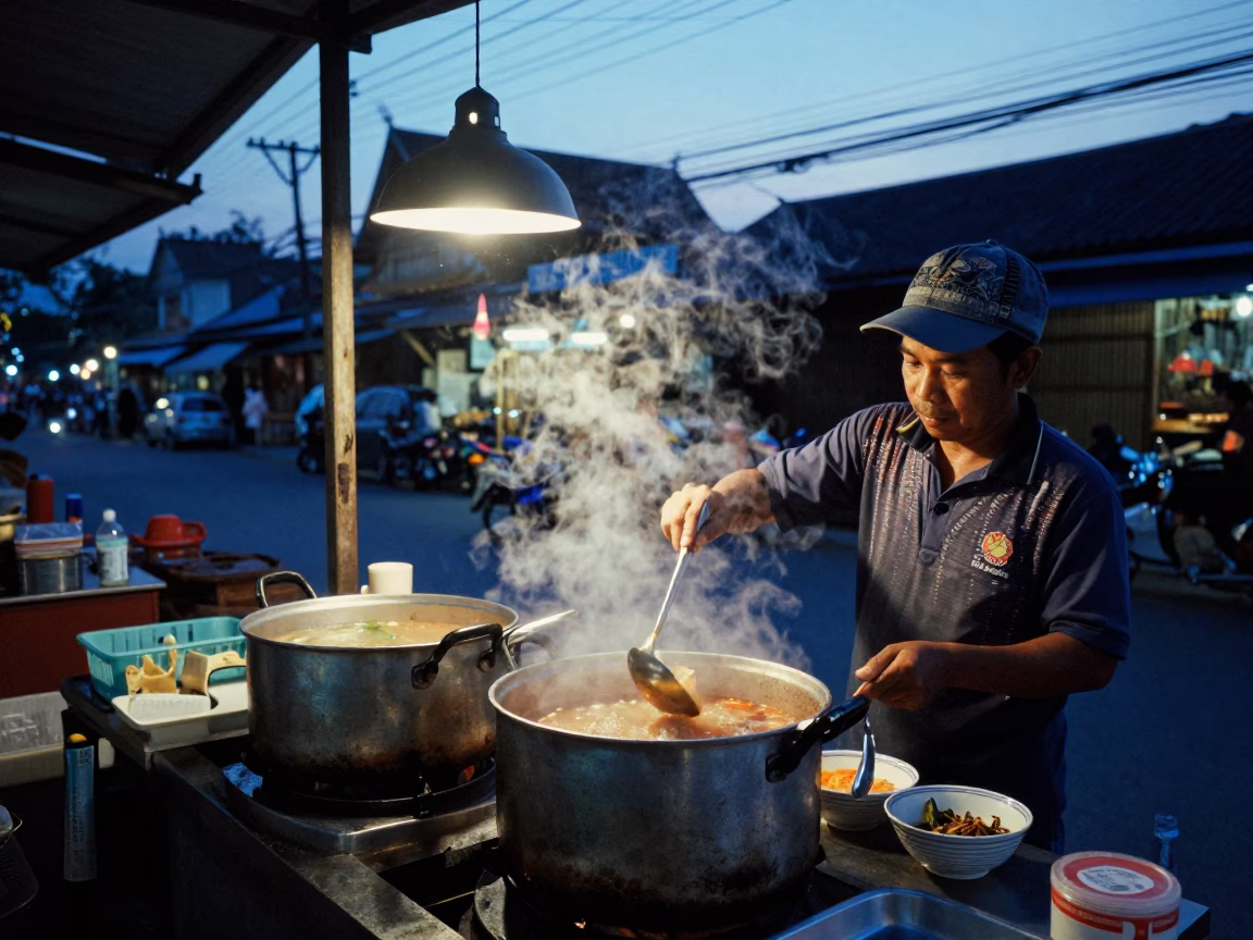 Hot Breakfast at The Still Hours Before Dawn Light in Chiang Mai in in Chiang Mai, Thailand