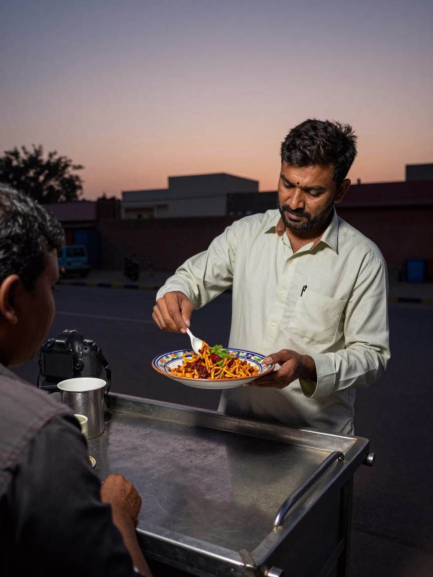 Hot Chaat in Jaipur at Indigo Twilight After Sunset in in Jaipur, India