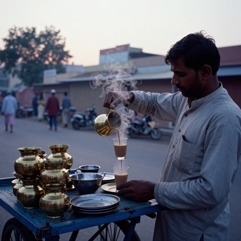 Hot Chai in Jaipur at Sunrise Light in in Jaipur, India
