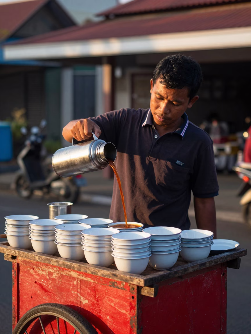 Hot Coffee just after sunrise in Yogyakarta in in Yogyakarta, Indonesia