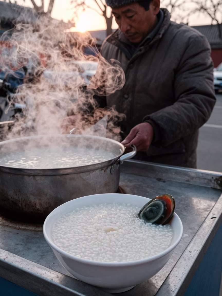 Hot Congee in Beijing at First Light Of Dawn in in Beijing, China