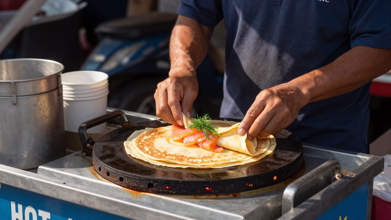 Hot Crepes in Chiang Mai at Midday Light in in Chiang Mai, Thailand