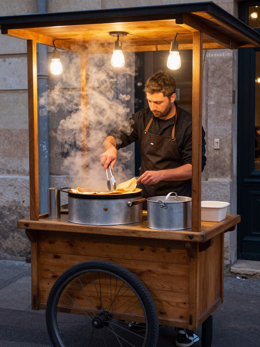 Hot Crêpes in Lyon at Deep In The Night Light in in Lyon, France