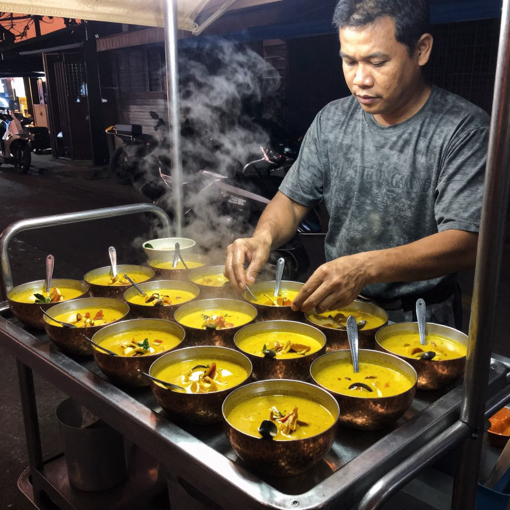 Hot Curry in Chiang Mai at The Still Hours Before Dawn Light in in Chiang Mai, Thailand
