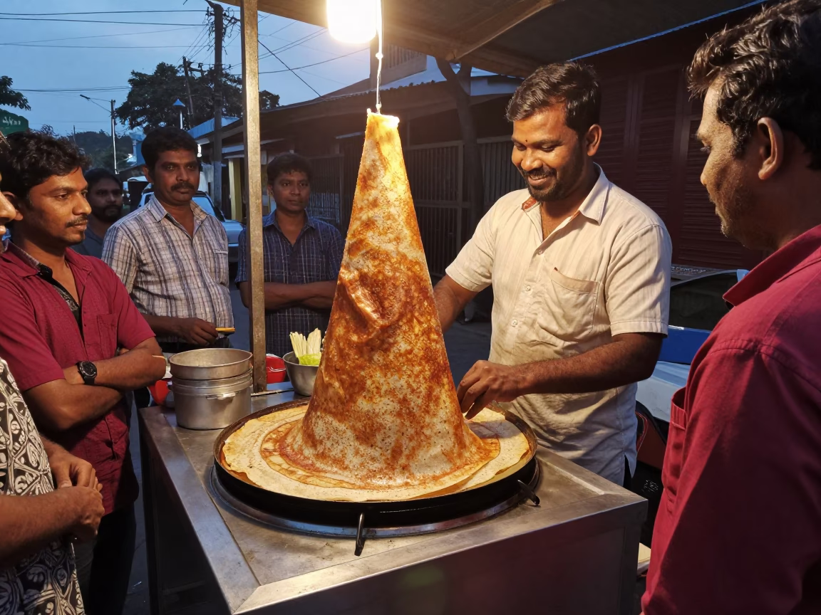 Hot Dosa in Chennai at Copper-toned Light Before Dusk in in Chennai, India