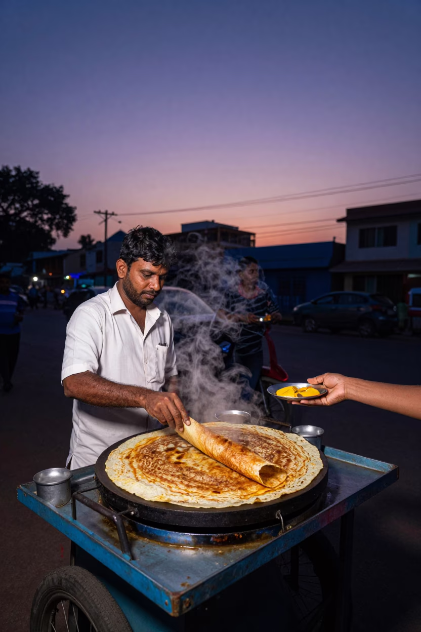 Hot Dosas in Chennai at Indigo Twilight After Sunset in in Chennai, India