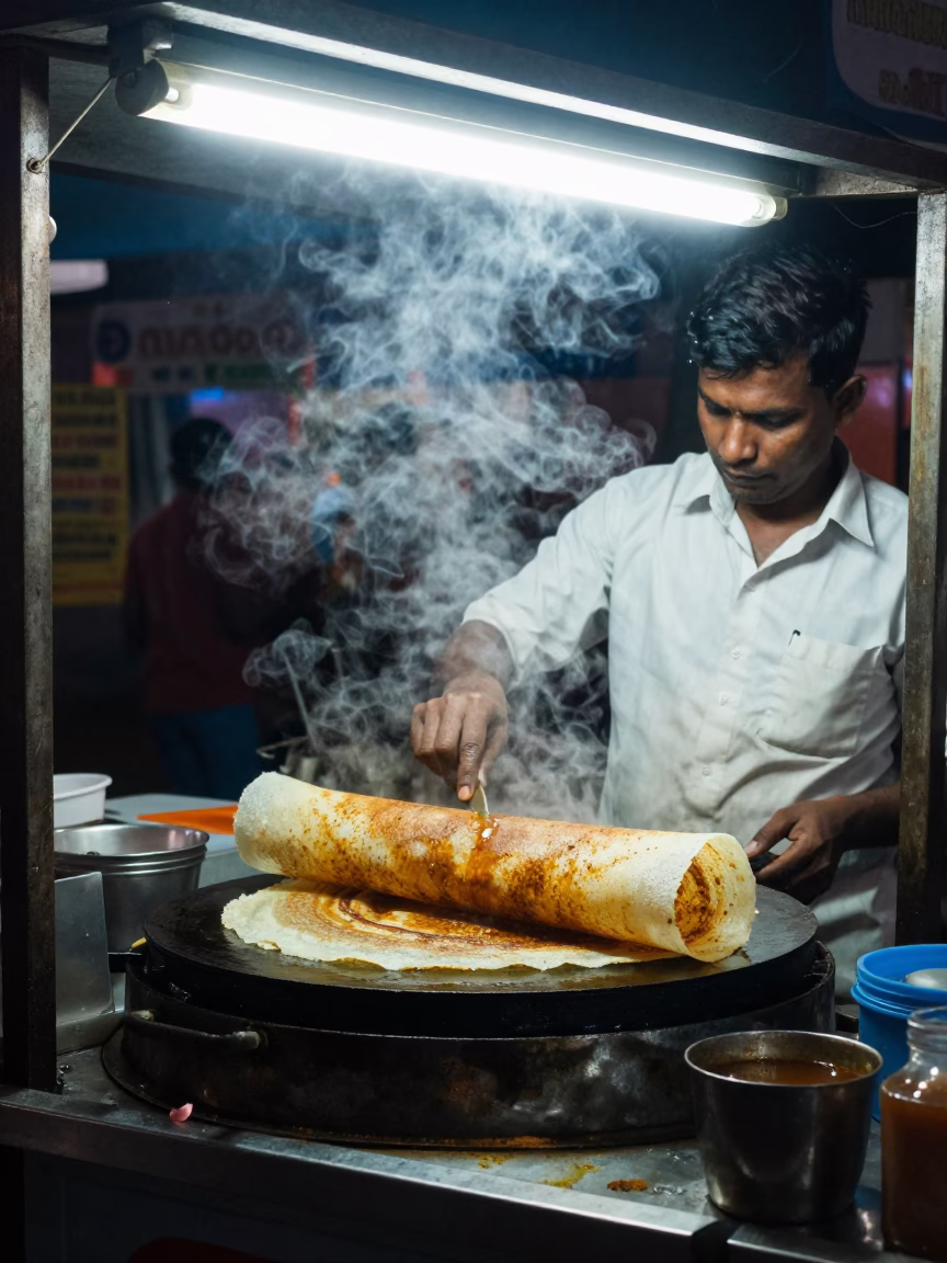 Hot Dosas in Chennai at Midnight Light in in Chennai, India