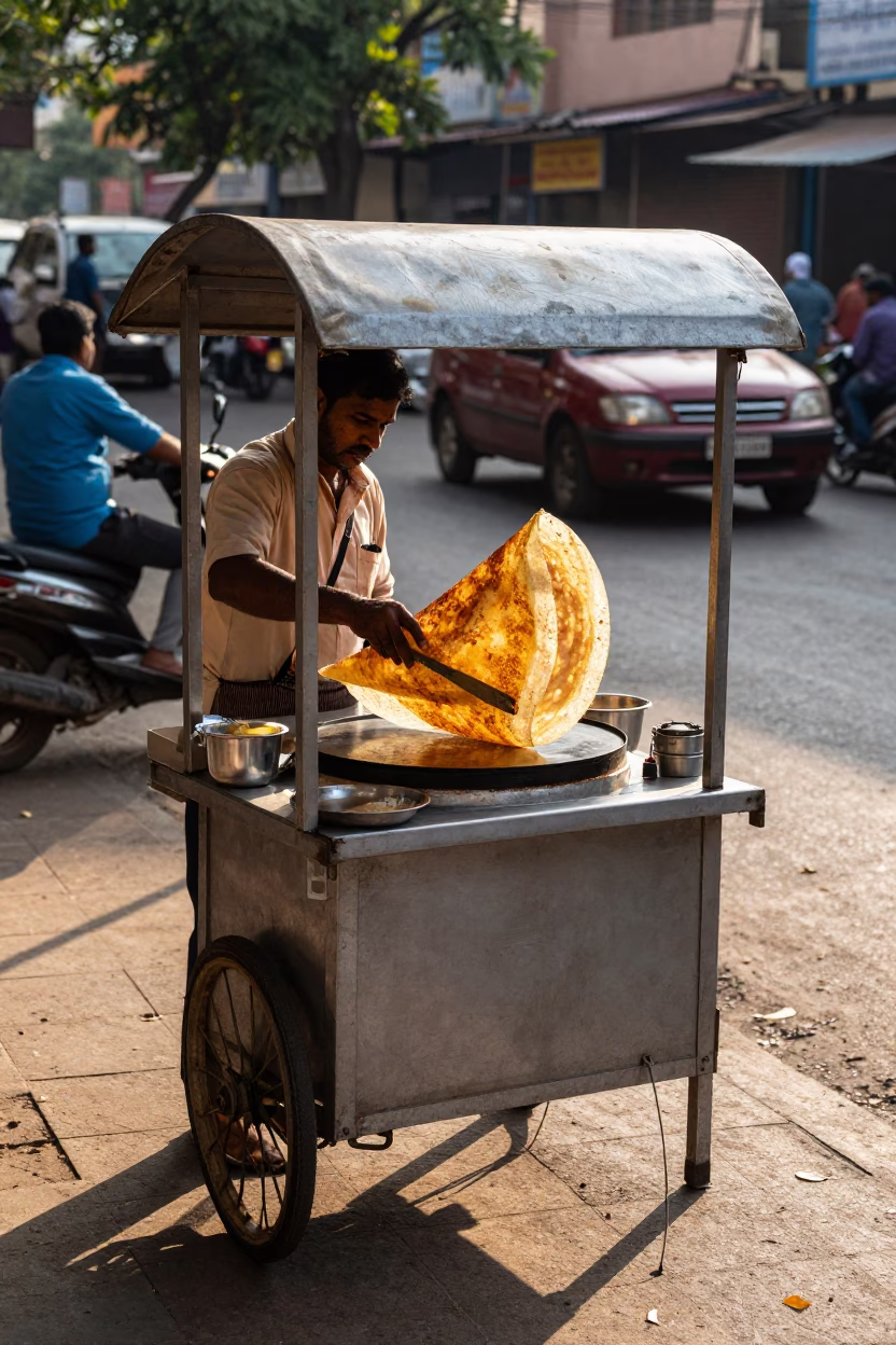 Hot Dosas in Chennai at The Late Afternoon Light in in Chennai, India