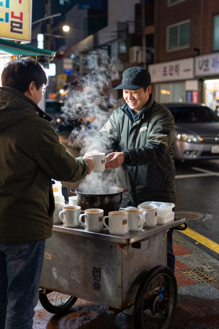 Hot Drink in Seoul at Late At Night Light in in Seoul, South Korea