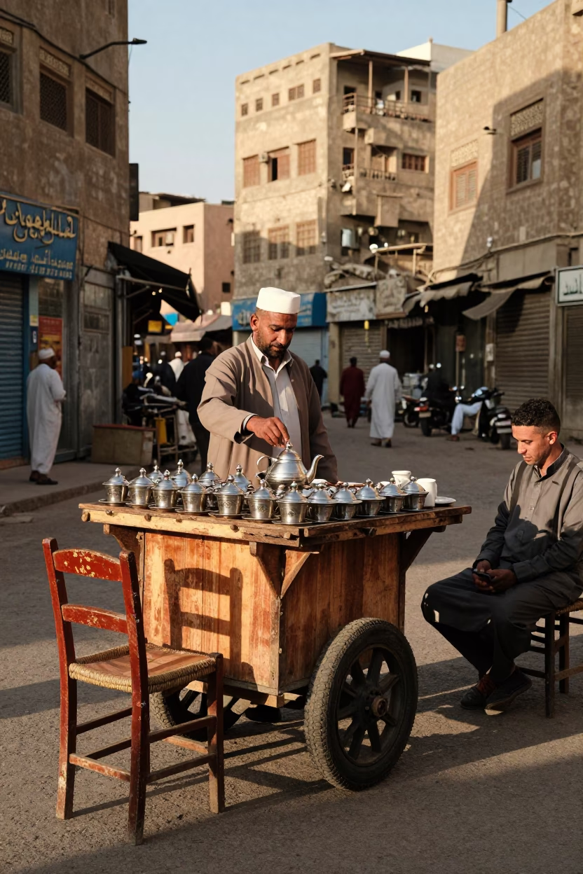 Hot Drinks in Cairo at Late Afternoon Light in in Cairo, Egypt