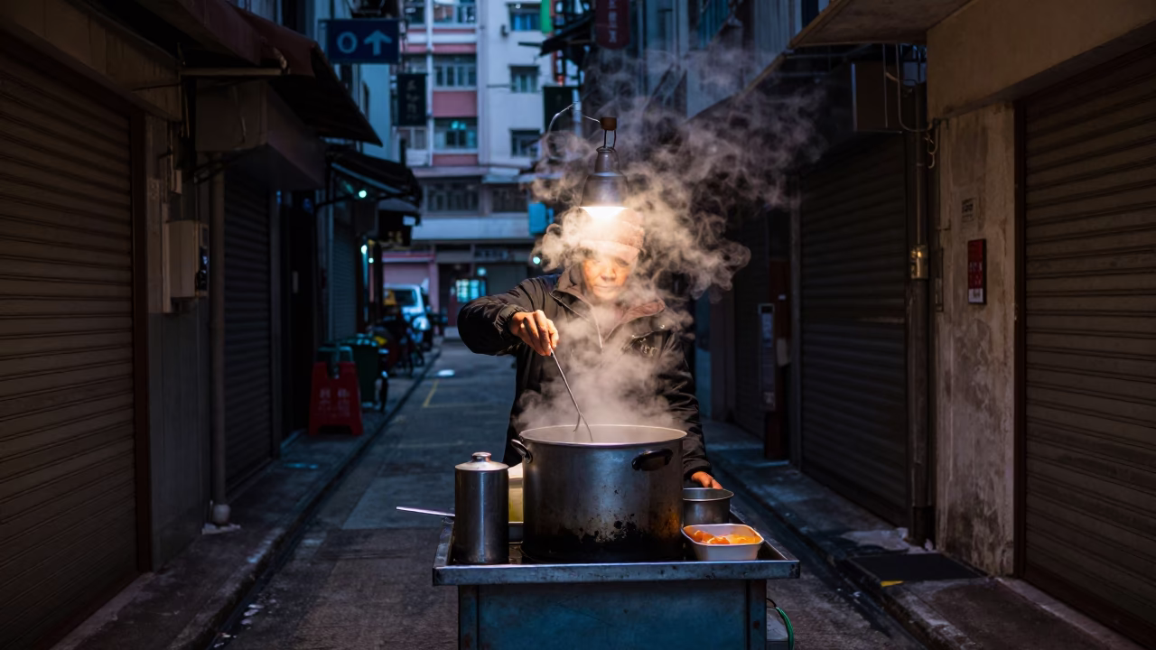 Hot Drinks in Hong Kong at The Predawn Darkness Light in in Hong Kong, Hong Kong