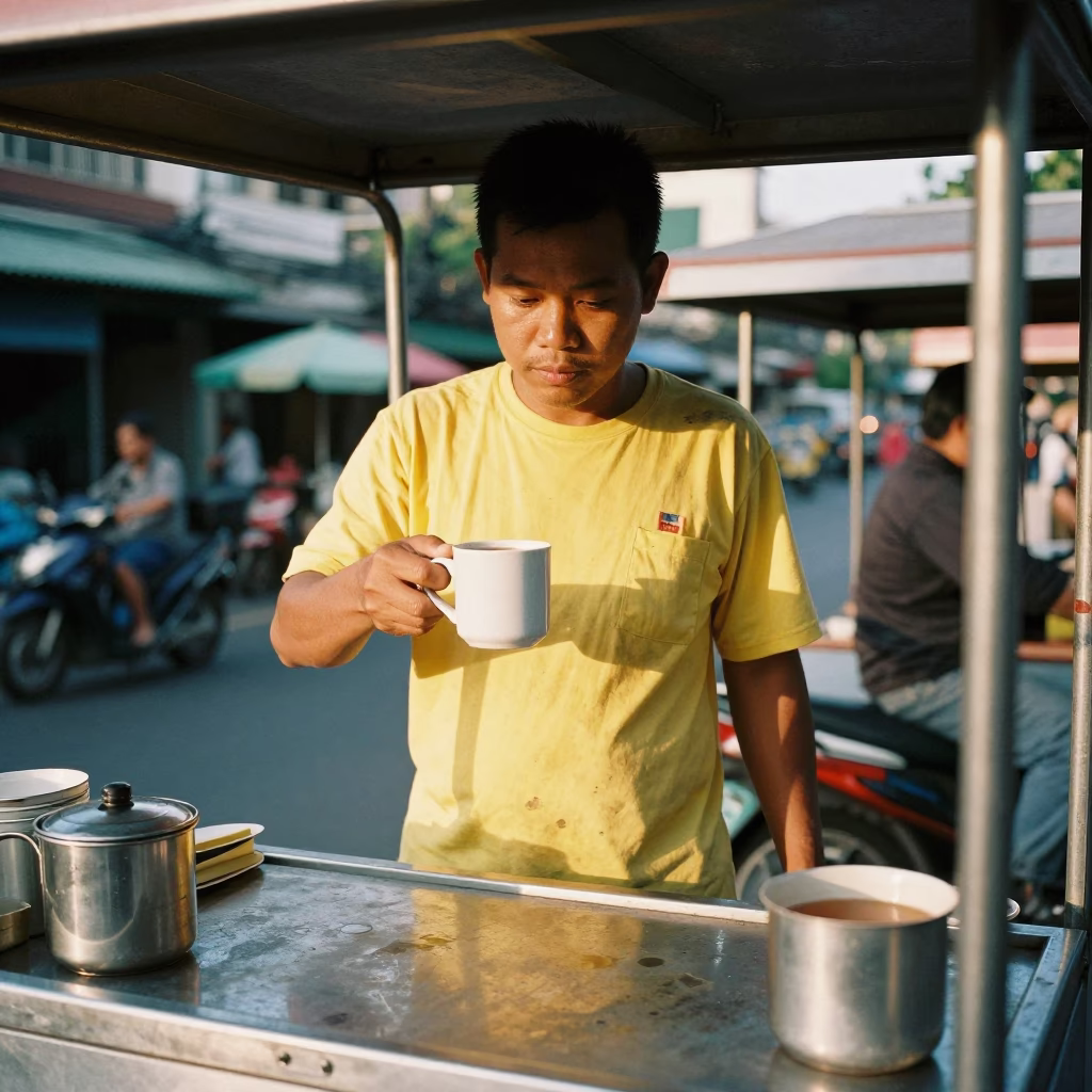 Hot Food in Bangkok at Clear Late-afternoon Light in in Bangkok, Thailand