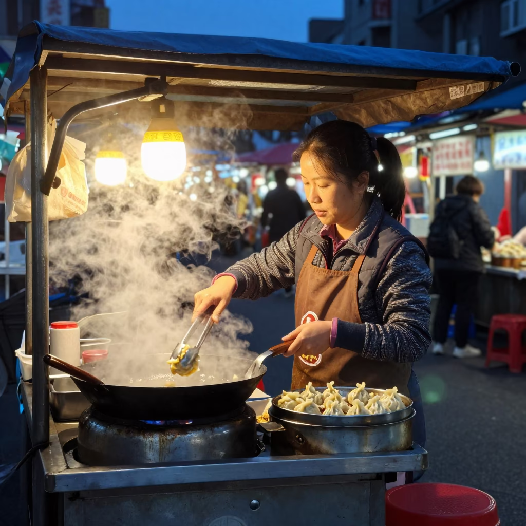 Hot Food in Taipei at Blue Hour in in Taipei, Taiwan