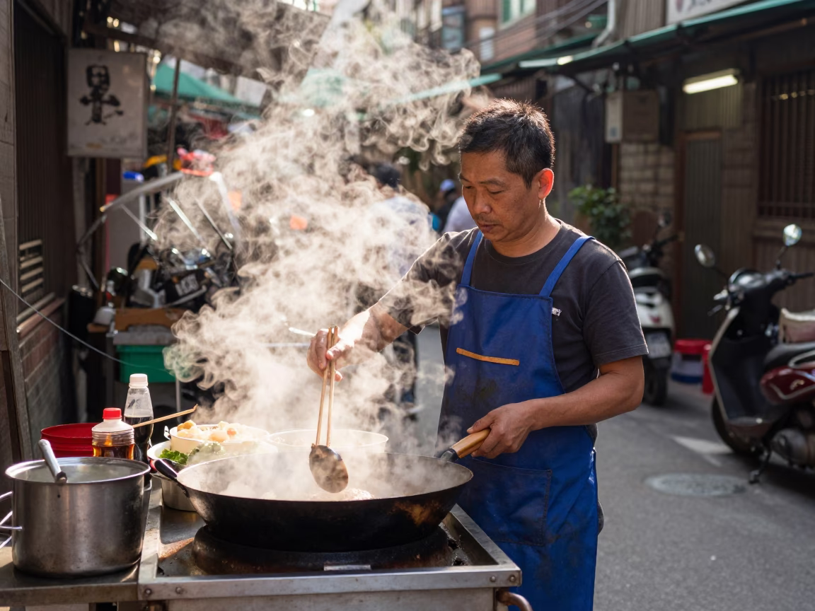 Hot Food in Taipei at The Early Afternoon Light in in Taipei, Taiwan