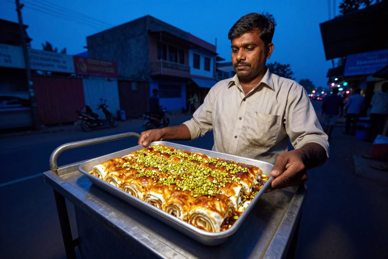 Hot Knafeh at Blue Hour in Mumbai in in Mumbai, India