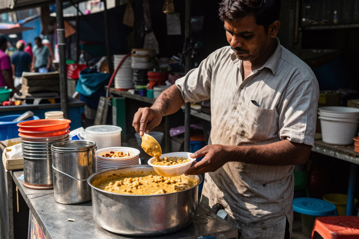 Hot Maafe in Kolkata at Bright Midmorning Light in in Kolkata, India