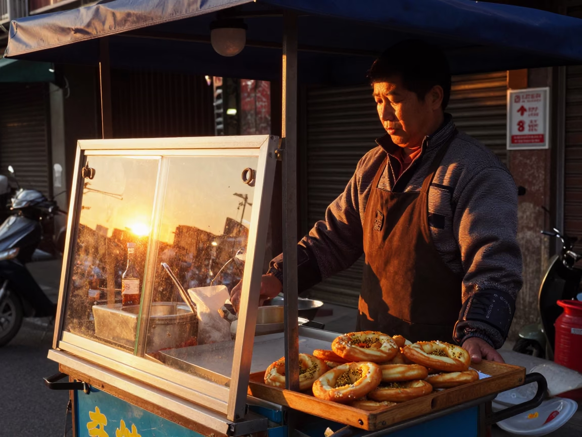 Hot Mandazi in Taipei at Sunset Light in in Taipei, Taiwan